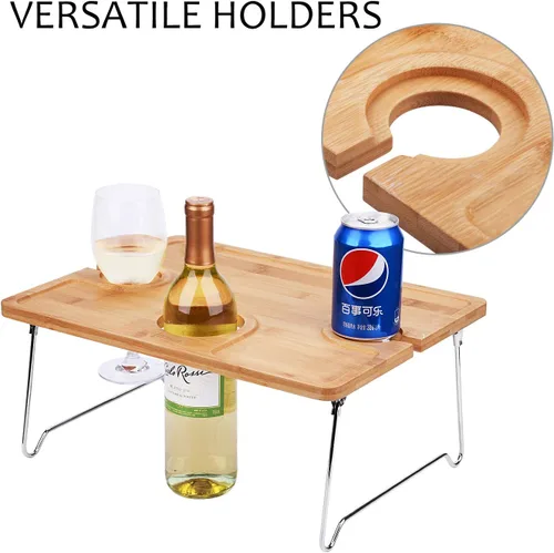Miniatura 7 de Tirrinia Mesa Portátil de Picnic para Vino, Regalo de Vino Ideal para Mujeres y Hombres, Pequeña Mesa Plegable para Picnic al Aire Libre y Bandeja