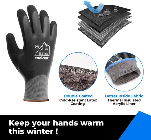 Miniatura 2 de Guantes de trabajo de invierno impermeables para hombres y mujeres, pantalla táctil, guantes para congelador, aislados térmicamente, para clima frío