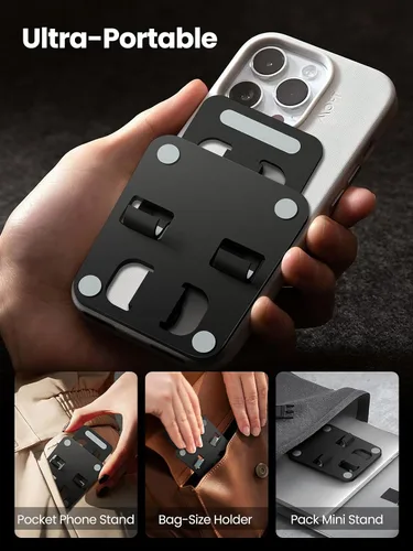 Miniatura 6 de Soporte de teléfono para escritorio, soporte plegable doble para teléfono celular, soporte portátil totalmente ajustable para iPhone 17, 16, 15, 14