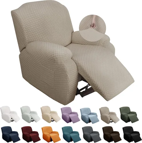 Miniatura 54 de YEMYHOM Funda elástica de 4 piezas para silla reclinable de jacquard con bolsillo lateral, antideslizante, ajustable, protector de muebles con parte