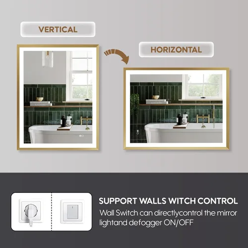Miniatura 6 de WELLFOR Espejo de baño LED de 28 x 36 pulgadas, espejo de tocador de baño con luz, espejo de pared de baño, espejo de baño iluminado, montaje