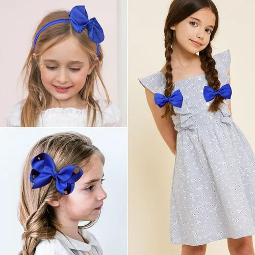 Miniatura 4 de DEEKA Juego de 15 accesorios para el cabello, color azul real, lazos para el cabello, clips, diadema, lazos para niñas pequeñas y escolares
