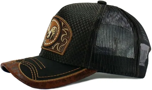 Miniatura 4 de Gorra de béisbol curvada de malla de camionero bordada estilo occidental de México con diseño de gallo