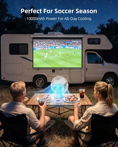 Miniatura 3 de Koonie Ventilador portátil con clip de 8 pulgadas, 10000 mAh, recargable por USB, funciona con batería, 4 velocidades, flujo de aire fuerte, Blanco