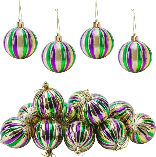 Miniatura 8 de Watayo 24 adornos de bola con purpurina – Bolas colgantes inastillables de 1.6 pulgadas, bolas de árbol moradas, doradas y verdes para fiestas