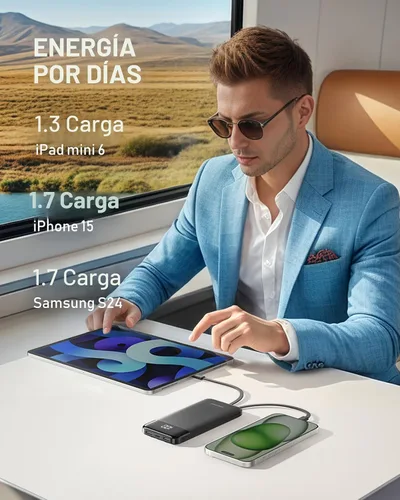 Miniatura 6 de Charmast Cargador portátil con cables incorporados, batería externa delgada de 10,000 mAh, cargador externo de alta velocidad con puerto USB C