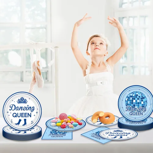 Miniatura 6 de Dancing Queen - Juego de 48 piezas de vajilla retro de los años 70, platos de discoteca y servilletas, tenedores, suministros para 16 bolas de Azul