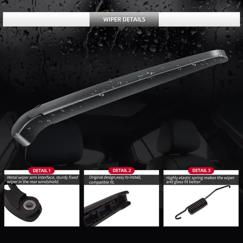 Miniatura 5 de Juego de limpiaparabrisas trasero, 2 piezas de limpiaparabrisas trasero y brazo de repuesto para BMW X5 E70 2007-2013, conjunto de brazo