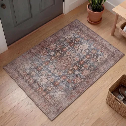 Miniatura 49 de Kuden Alfombra pequeña de 2 x 3, lavable a máquina, parte trasera antideslizante, estilo vintage, suave, pelo bajo, alfombras de área para entrada