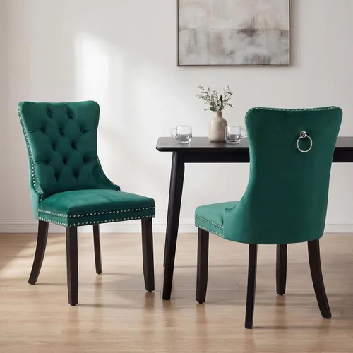 Miniatura 133 de OVENTA Juego de 4 sillas de comedor modernas tapizadas copetudas, terciopelo negro y gris y cuero con patas de madera maciza, sillas de cocina