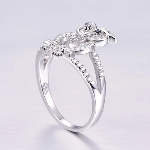 Miniatura 33 de Narica Anillo de 21 piedras chapadas en plata, apilables, corte redondo, zafiro azul, circonita cúbica, relleno de circonita cúbica, halo
