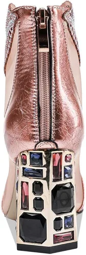Miniatura 5 de TinaCus - Botines de piel de ante con punta de malla hecha a mano con tacón alto y grueso para mujer