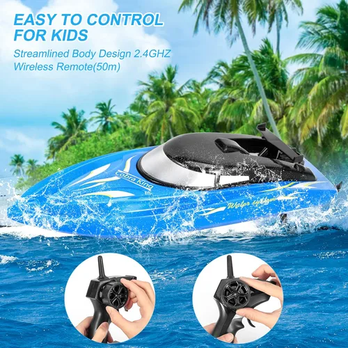 Miniatura 4 de Paquete de 2 barcos a control remoto, barcos de control remoto para niños y adultos, 6.2 mi/H 2.4 G de alta velocidad, barcos RC rápidos para Azul