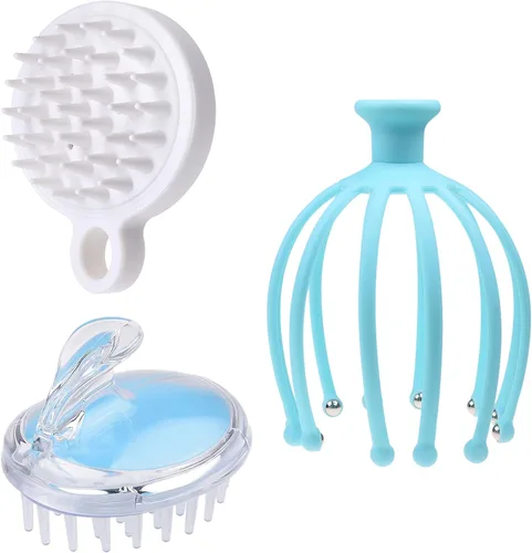 Kare & Kind Kit de masaje para el cuero cabelludo, 1 masajeador de garras con bola y 2 cepillos de masaje de champú, relaja y rejuvenece, estimula
