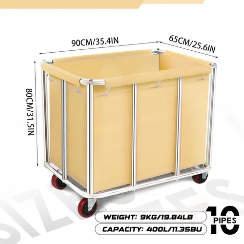 Miniatura 2 de Carrito de lavandería comercial con ruedas, gran rodillo de 11.35 bushels con cesta desmontable forrada en lona impermeable, acero inoxidable Negro