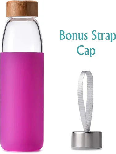Miniatura 2 de Botellas de agua de vidrio de borosilicato de 18 onzas con tapa de bambú, sin BPA, funda de silicona antideslizante y tapa a prueba de fugas