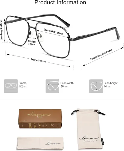 Miniatura 5 de AMOMOMA Anteojos de lectura estilo aviador retro con luz azul para mujeres y hombres, marco grande de metal para lector de computadora AM6133