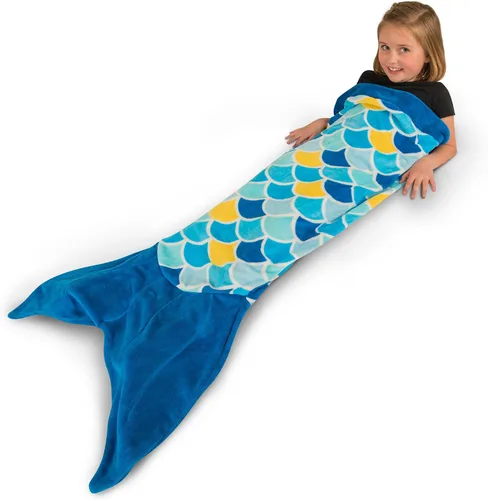Miniatura 8 de Fin Fun Manta de cola de sirena para niños, niñas y niños, cola de abrazo, perfecta para cumpleaños para niños, sueño acuático