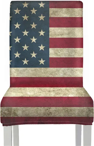 GLENLCWE Juego de 2 fundas elásticas para silla de comedor, diseño de bandera americana, estilo vintage, lavables, para cocina, fiestas, restaurantes