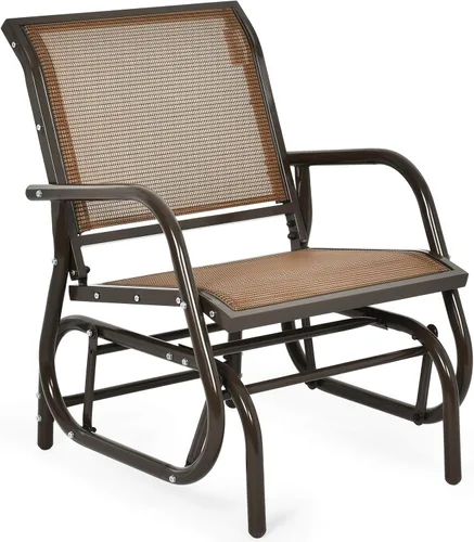 Giantex Silla columpio con marco de metal de estudio, cómoda silla de patio para jardín, porche, patio trasero, piscina, mecedora al aire libre (1,
