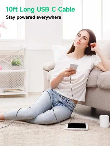 Miniatura 8 de Deegotech Cable USB C, cargador tipo C compatible con iPhone 17/16/15, cargador rápido trenzado de nailon largo compatible con Galaxy S24 S23