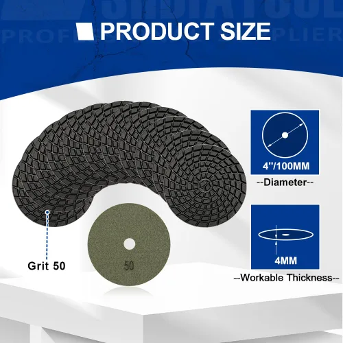 Miniatura 4 de SHDIATOOL Almohadillas de pulido de diamante de 4 pulgadas para hormigón, grano 50, paquete de 12 – pulido en húmedo, diseño turbo en espiral