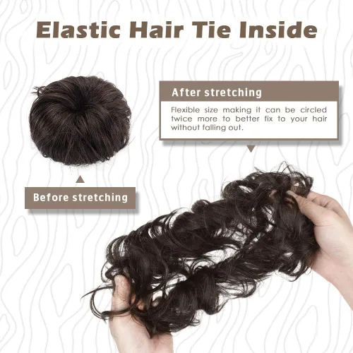Miniatura 3 de Barsdar - Moño de cabello 100 % humano, Moño desordenado, Extensiones de cola de caballo, Moño de cabello rizado, Pieza de cabello para Marrón oscuro