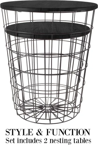 Miniatura 3 de Lavish Home - Mesas auxiliares apilables con almacenamiento Negro