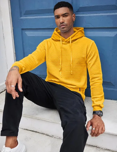 Miniatura 2 de COOFANDY - Sudadera con capucha para hombre, casual, de manga larga, con cordón ajustable y punto gofre