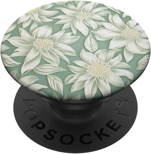 Patrón de flores blancas Salvia Verde Floral PopSockets Standard PopGrip