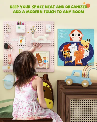 Miniatura 2 de Kit combinado de tablero de clavijas de metal, 4 tableros de clavijas de acero al carbono con 26 accesorios, organizador de pared para el hogar, Rosa