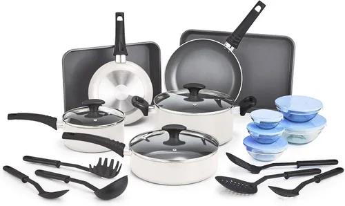 Miniatura 13 de bella Juego de utensilios de cocina con tapas de vidrio antiadherentes, superficie libre de PFOA y resistente a los arañazos, utensilios de Negro