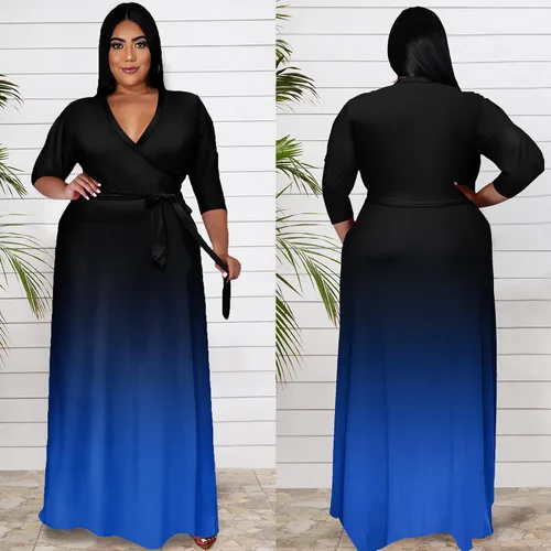 Miniatura 4 de Runwind Plus Size Dresses for Women Floral Maxi Dress Flowy 34 Sleeve with Belt
