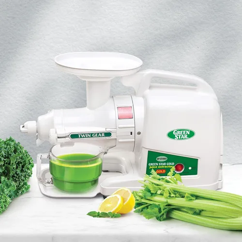 Miniatura 2 de Tribest Green Star GP-E1503-220V Gold Twin Gear - Extractor de jugo, 220 V, no apto para uso en Estados Unidos (cable europeo), color blanco