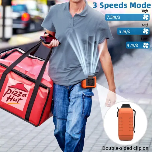 Miniatura 3 de SLENPET Ventilador portátil con clip de cintura de 6000 mAh con tiempo de trabajo de 23 horas, flujo de aire fuerte de 6200 RPM, 3 velocidades