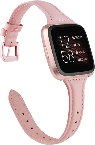 Miniatura 8 de TOYOUTHS Correa de cuero compatible con Fitbit Versa/Versa 2, correas de reloj para mujeres y hombres, pulseras delgadas de cuero genuino de Negro