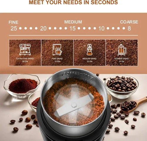 Miniatura 4 de Molinillo de café y especias, molinillo de espresso para uso doméstico, hoja de acero inoxidable y taza extraíble, multifuncional para granos de Gris