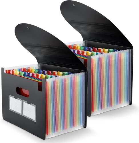 Organizador de archivos de acordeón, paquete de 2 carpetas de archivos expandibles de 24 bolsillos, organizador mensual portátil de documentos de