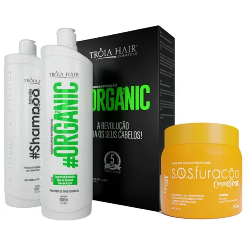 Kit TROIA COSMÉTICOS I Tratamiento de alisado de queratina orgánica y máscaras completas de cronograma para el cabello, 33.8 onzas líquidas cada una