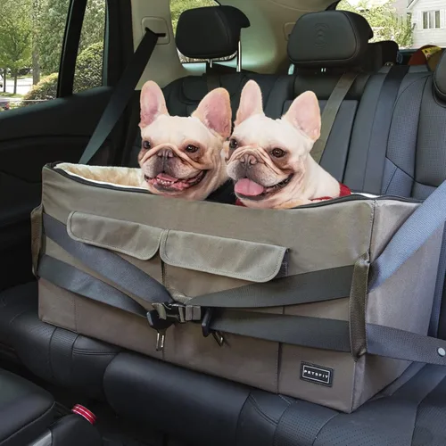 Miniatura 8 de Asiento elevador Petsfit para 2 perros pequeños o perro mediano de hasta 55 lbs, asiento grande de coche para perros con 2 bolsillos grandes