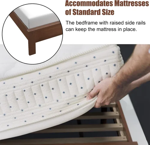 Miniatura 7 de KOMFOTT Armazón de Cama de Plataforma de Madera Tamaño Twin con Cabecero, Cama de Plataforma de Madera de Mediados del Siglo con Soporte de Listones