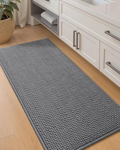 Miniatura 18 de Color&Geometry Alfombras de baño con parte trasera de goma, antideslizante, lavable a máquina, alfombra bohemia de felpilla suave y absorbente