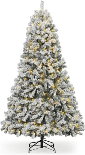 Miniatura 11 de CAPHAUS 4.5 pies Árbol de Navidad artificial preiluminado con nieve esmerilada, 200 luces LED y 398 puntas, árbol de Navidad falso con soporte