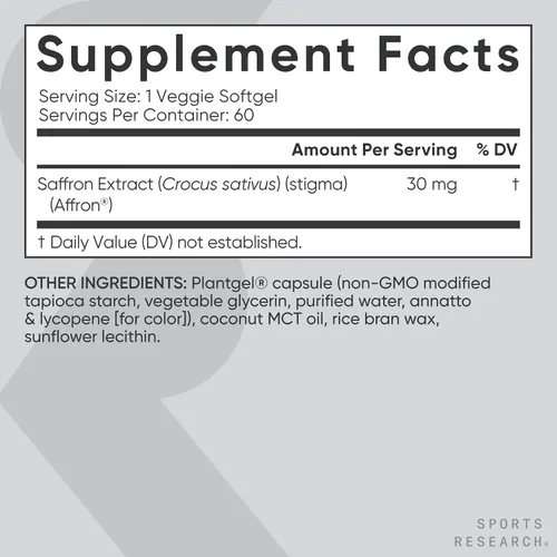 Miniatura 5 de Sports Research® Suplemento de azafrán puro, 30 mg - Apoyo al estado de ánimo y el estrés - Hecho con extracto de azafrán Affron® - Certificado