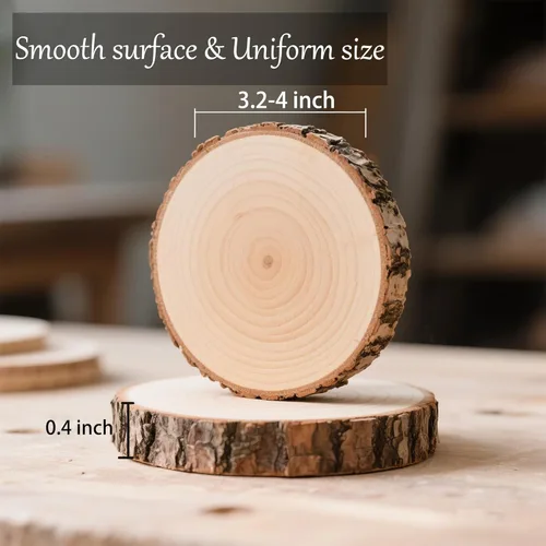 Miniatura 2 de Rebanadas de madera natural sin terminar, 80 círculos de madera de 3.2 a 4 pulgadas para manualidades, adornos de Navidad, kit de madera con broca