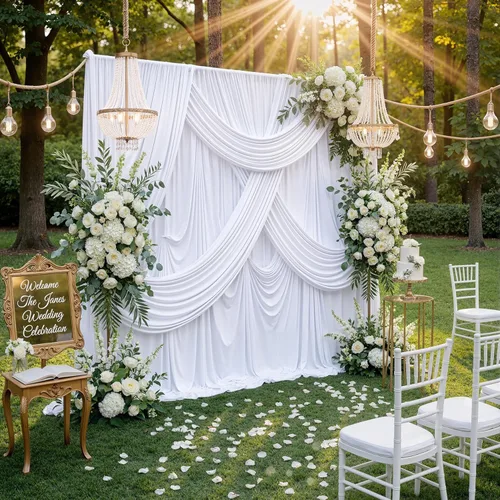 Miniatura 8 de Cortinas de fondo blancas sin arrugas de 20 x 10 pies para fiestas, cortinas de fondo de fotos de poliéster, 4 paneles de 5 x 10 pies para boda