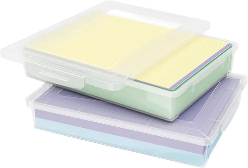 Lifewit Paquete de 2 organizadores de papel, 12.6 x 9.1 in/12 x 9 pulgadas, caja de archivos de plástico multiusos con tapas de cierre, contenedores