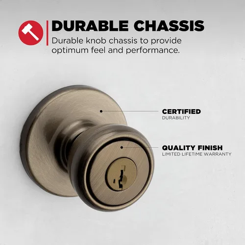 Miniatura 9 de Kwikset Tylo Picaporte de entrada con cerradura y llave, manija con llave segura para exteriores, entrada principal y dormitorio, latón antiguo