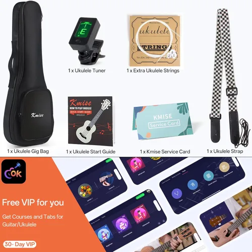 Miniatura 7 de Kmise Ukelele profesional para adultos principiantes, lección en línea gratuita, ukelele soprano de caoba de 21 pulgadas con kit de iniciación