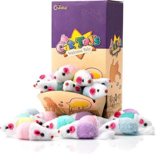 Miniatura 2 de CHIWAVA Paquete de 36 ratones interactivos pequeños de 1.8 pulgadas con sonajero de hierba gatera para gatos